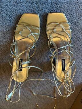 Nine West Metallic Gold Strappy Lace-Up Heels